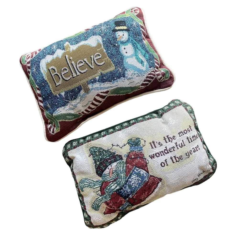Vintage Holiday Snowman Believe Throw Pillow